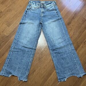 Rewash Womens Jeans Sz 1 Distressed Stretch High Rise Wide Leg Frayed Raw Hem